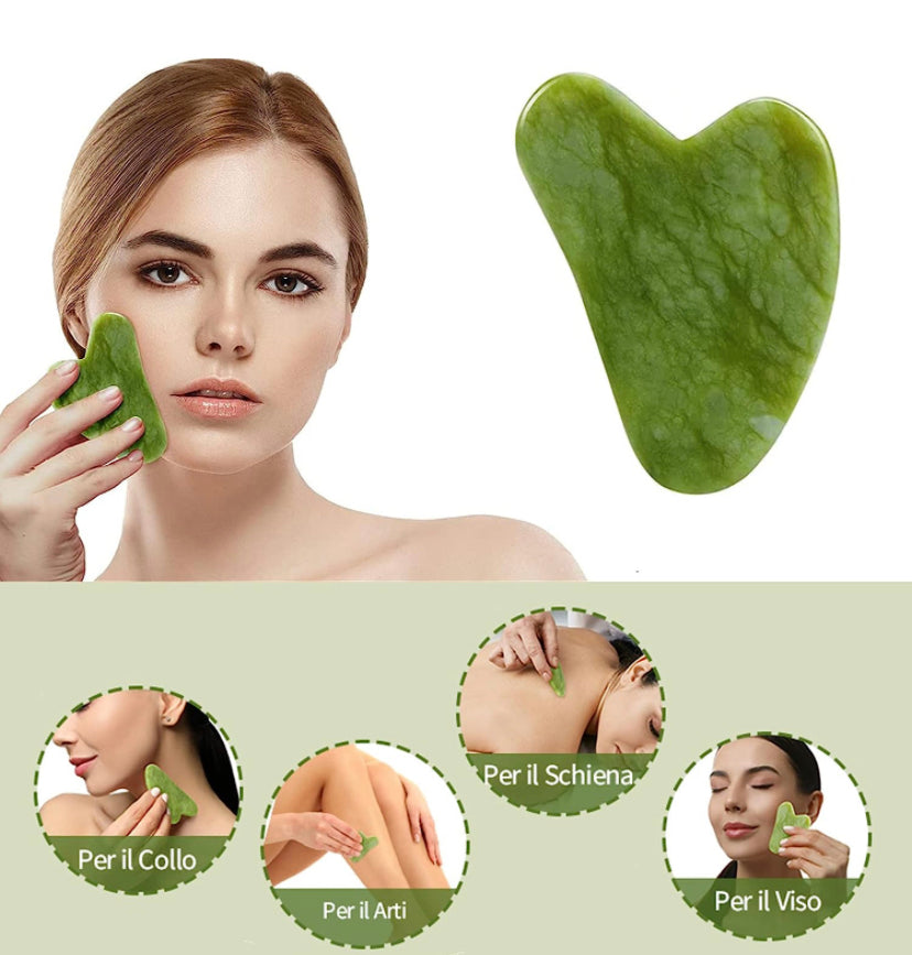 Gua Sha Massaggio Viso e Jade Roller, Rullo di Giada Viso Naturale con Pennello Efascia per Capelli per Donne Ragazze Occhi, Viso, Collo Anti invecchiamento Wrinkgless (4PCS)