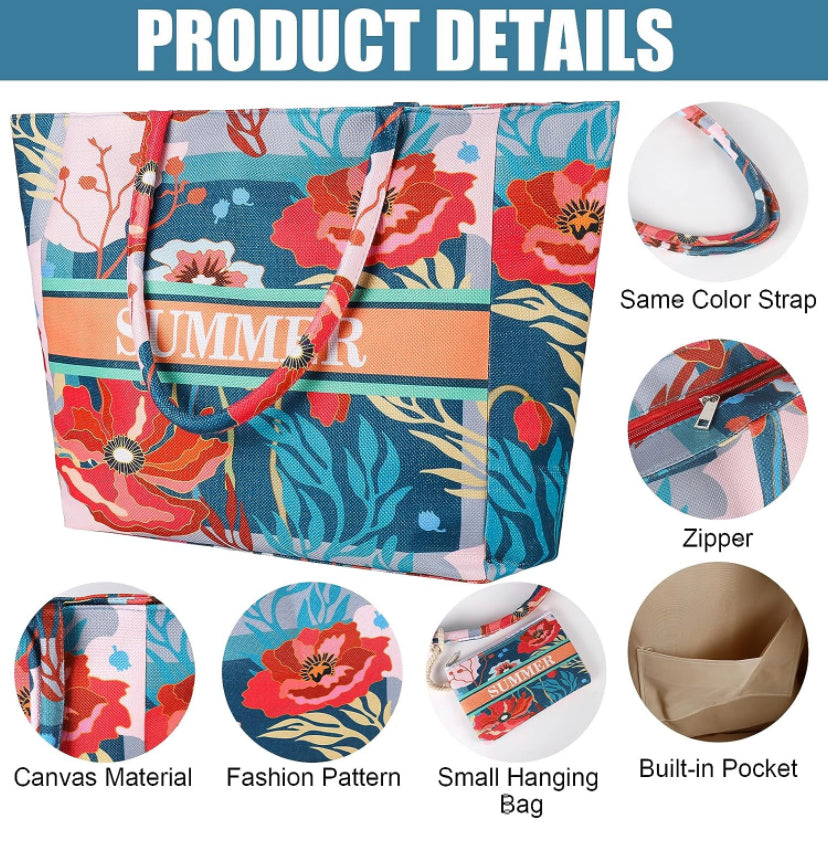 Victse Borsa da Spiaggia Donna, Grande Borsa Mare per Donna Borsa da Viaggio, Borsa in Tela con Cerniera per Spiaggia, Viaggio, Piscina, Shopping