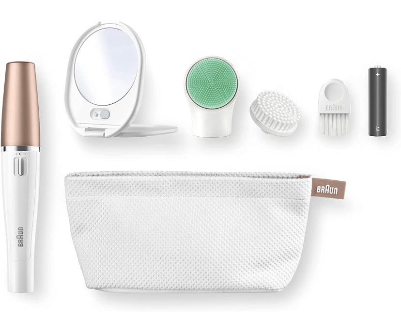 Braun Face Spa, Epilatore Viso Donna, Accessori Inclusi, Specchio e Pochette, Rivitalizza il Viso, Depilatore Donna Idea Regalo, 851V Bianco