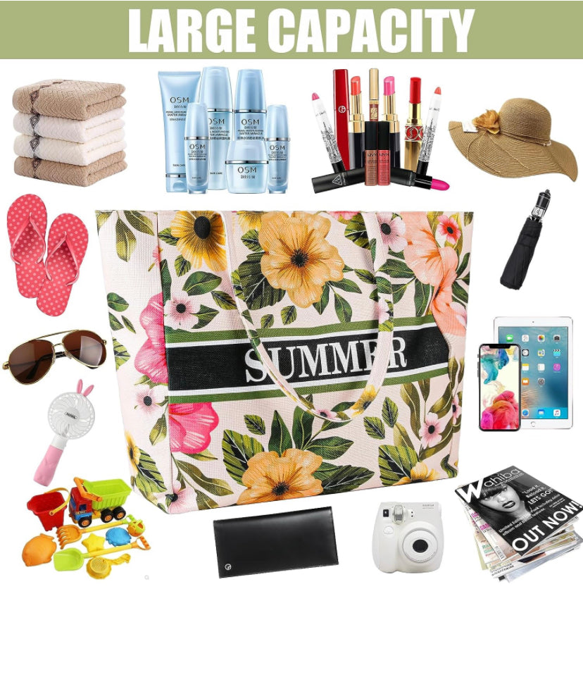 Victse Borsa da Spiaggia Donna, Grande Borsa Mare per Donna Borsa da Viaggio, Borsa in Tela con Cerniera per Spiaggia, Viaggio, Piscina, Shopping