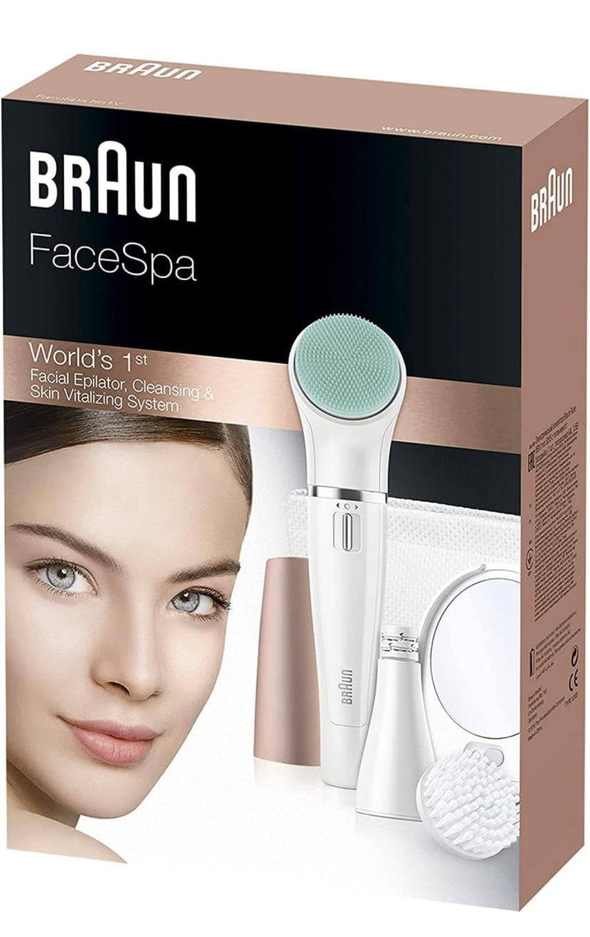 Braun Face Spa, Epilatore Viso Donna, Accessori Inclusi, Specchio e Pochette, Rivitalizza il Viso, Depilatore Donna Idea Regalo, 851V Bianco