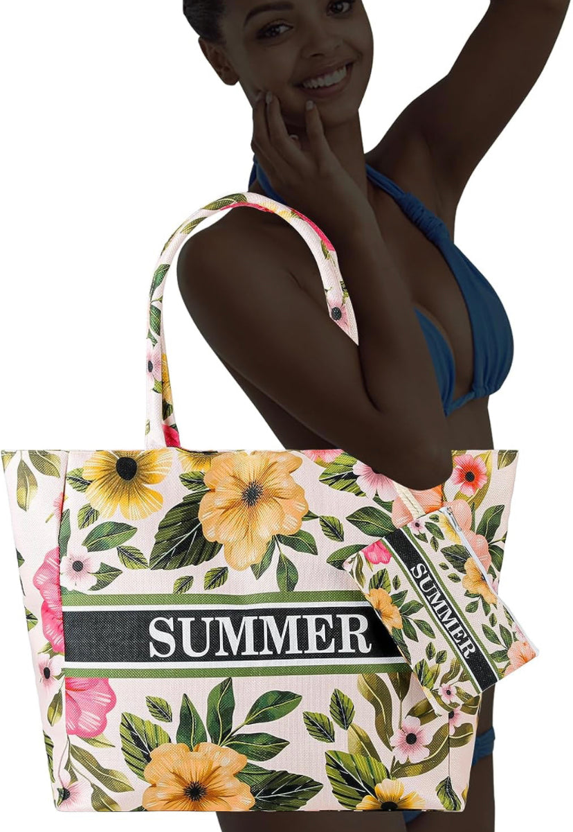 Victse Borsa da Spiaggia Donna, Grande Borsa Mare per Donna Borsa da Viaggio, Borsa in Tela con Cerniera per Spiaggia, Viaggio, Piscina, Shopping