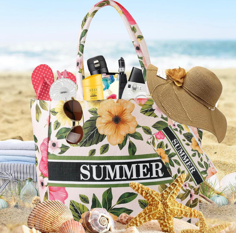 Victse Borsa da Spiaggia Donna, Grande Borsa Mare per Donna Borsa da Viaggio, Borsa in Tela con Cerniera per Spiaggia, Viaggio, Piscina, Shopping