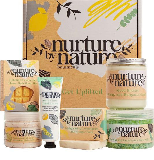 Nurture By Nature ENERGIZZANTE E RILASSANTE, Set regalo donna, Oli essenziali, Lavanda, Sali bagno, Aromaterapia, Sapone, Bath bomb, Candele e ALTRO, Regalo benessere, Set regalo compleanno per Lei