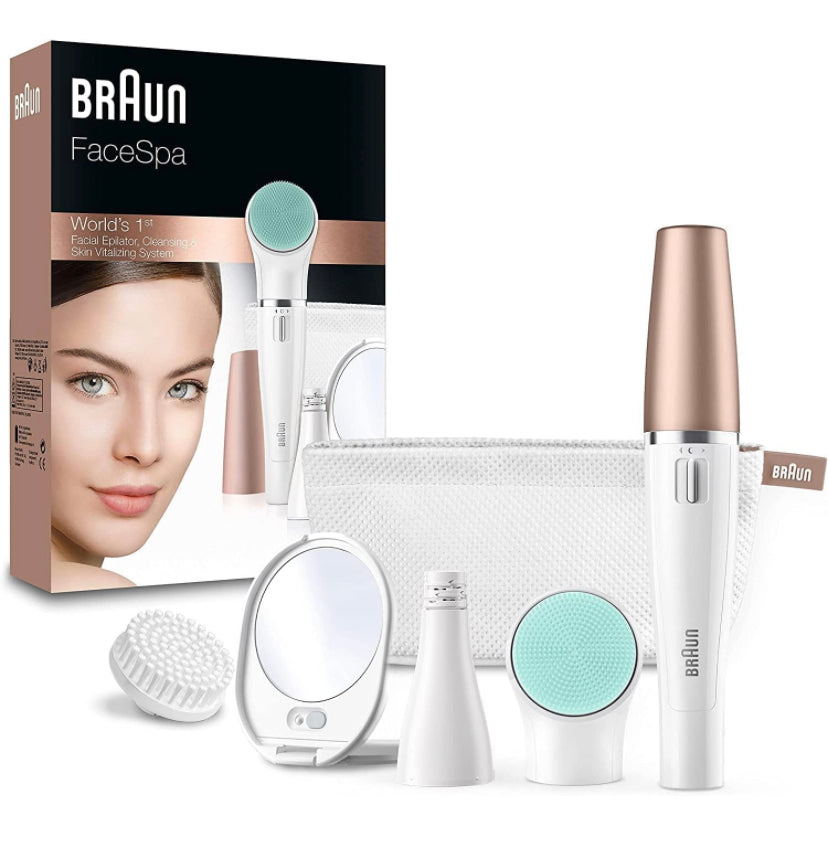 Braun Face Spa, Epilatore Viso Donna, Accessori Inclusi, Specchio e Pochette, Rivitalizza il Viso, Depilatore Donna Idea Regalo, 851V Bianco