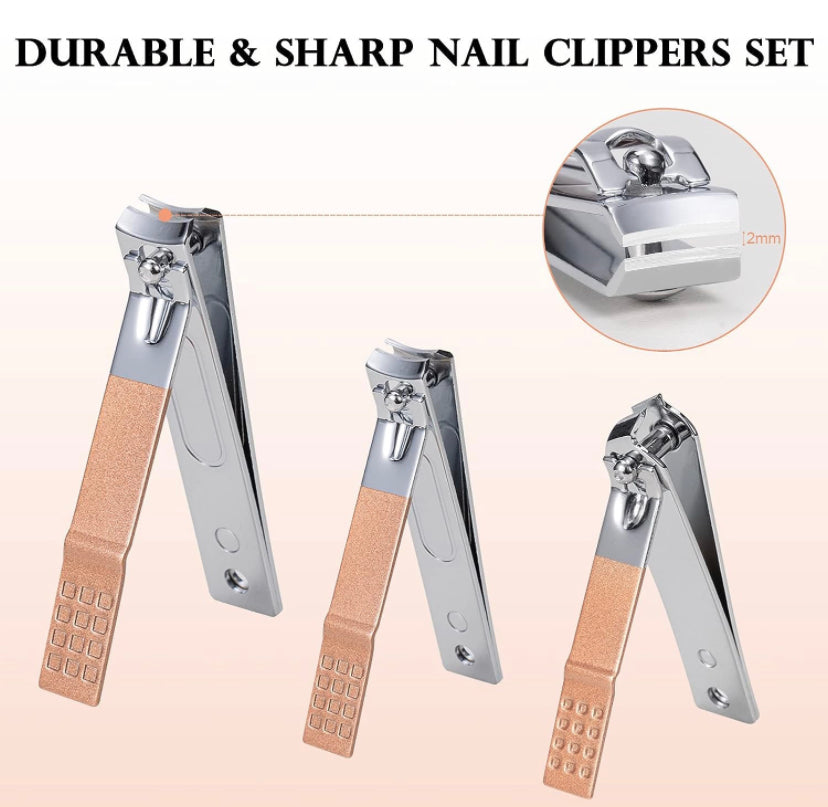 Set per manicure, 18 pezzi, set per la cura delle unghie, per pedicure, da donna e da uomo, in acciaio inox, set di manicure per unghie, set di bellezza portatile, per viaggi (oro rosa)