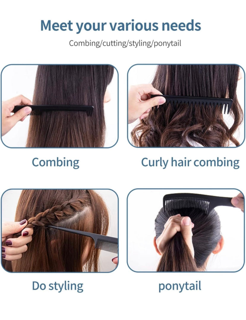 10 Pezzi Set di Pettine Capelli Neri, Parrucchiere professionale Pettine per capelli Pettine pettine Accessori, Strumenti per parrucchieri con borsa portatile per Uomini e Donne