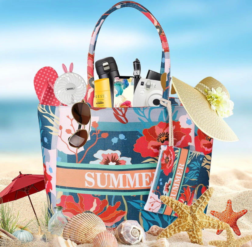 Victse Borsa da Spiaggia Donna, Grande Borsa Mare per Donna Borsa da Viaggio, Borsa in Tela con Cerniera per Spiaggia, Viaggio, Piscina, Shopping