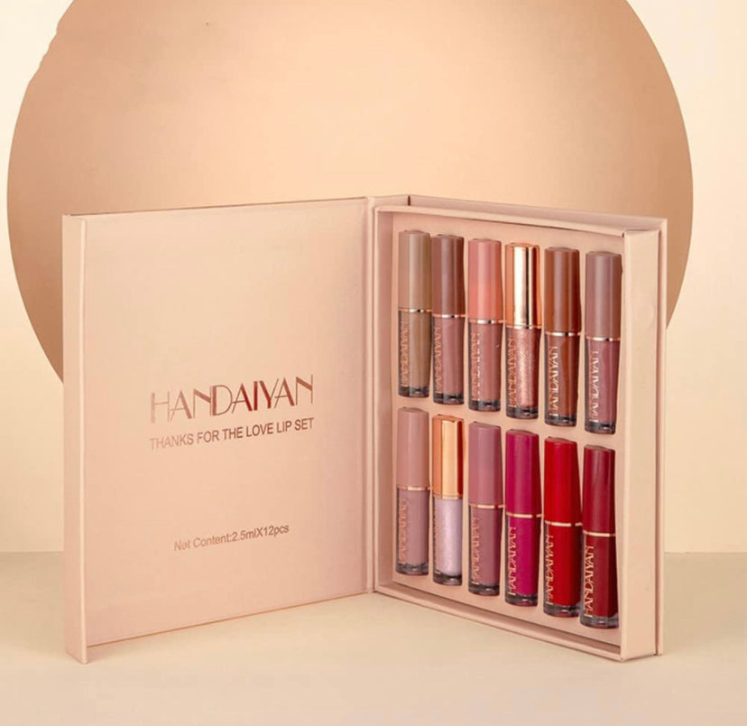 Set di trucco per rossetto, rossetto opaco, labbra di bellezza durature, pigmenti intensi, impermeabile a lunga durata, set regalo (12 colori), regalo per donne (A)