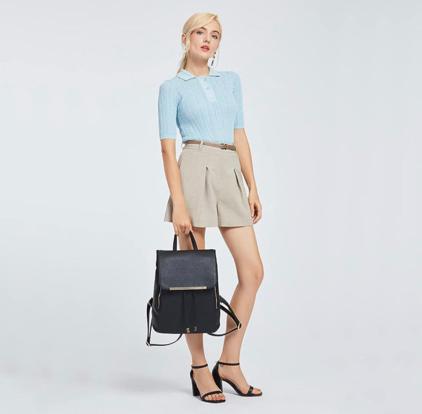 Miss Lulu Casual Zaino Fashion Shell con Coulisse Zaino in Pelle Sintetica con Motivo a Croce Zaino di Medie Dimensioni