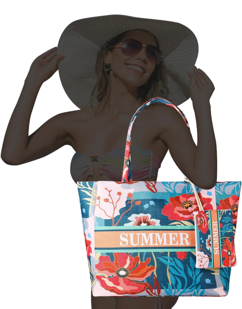 Victse Borsa da Spiaggia Donna, Grande Borsa Mare per Donna Borsa da Viaggio, Borsa in Tela con Cerniera per Spiaggia, Viaggio, Piscina, Shopping
